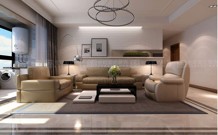 客厅沙发背景和吊顶的细节处理，采用了现代感强烈的设计手法与紧跟时代潮流的元素相互转换，空间以白色格调为主，表达出另一种港式的设计理念